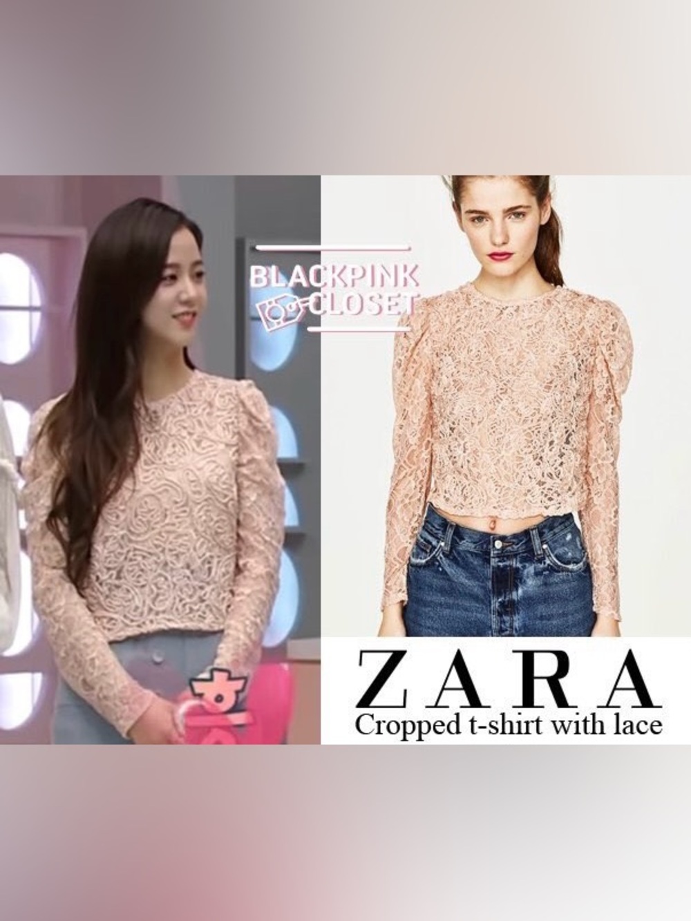 Zara Blush Lace Cropped Long-Sleeve Top